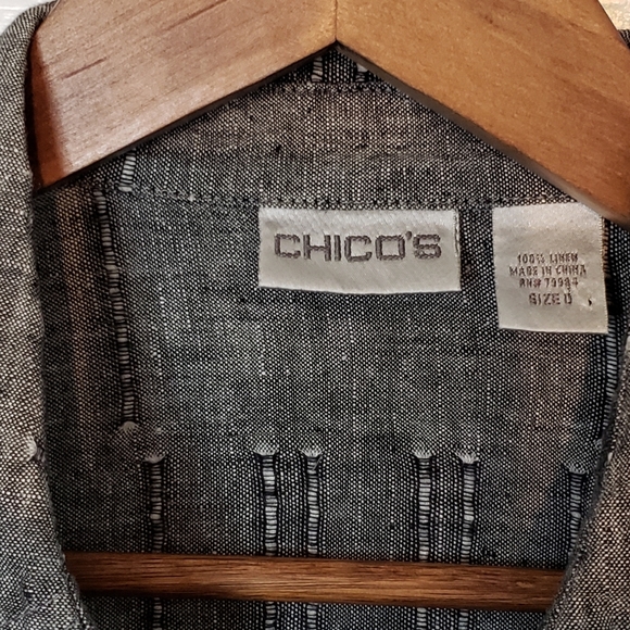 Linen Full Snap Button Down Minimalist Capsule Neutral Shirt 0/small Chico's - Picture 8 of 15